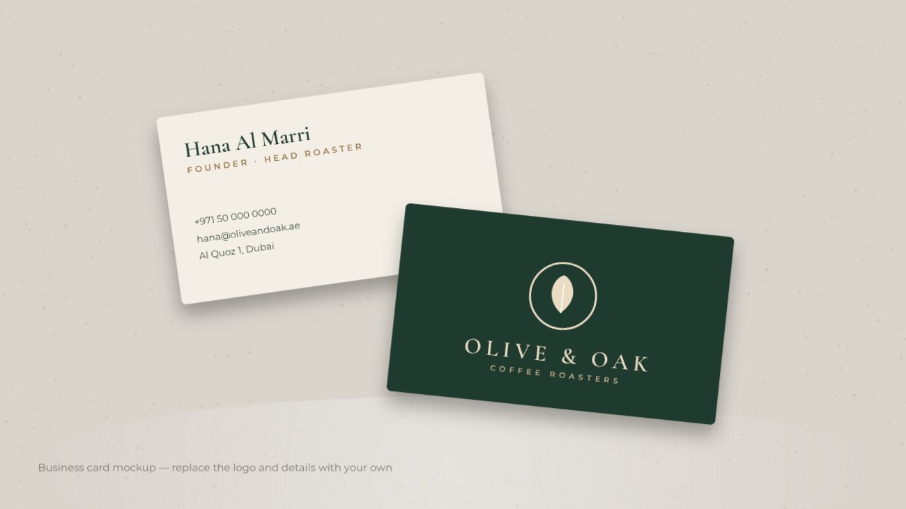 Olive & Oak Business Card Mockup — editable business template