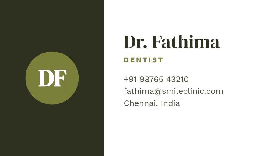 Olive Smile Clinic Split Business Card — editable business template