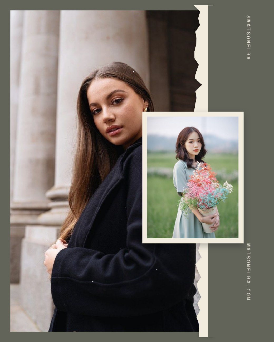 Olive Torn Portrait Collage — editable social media template