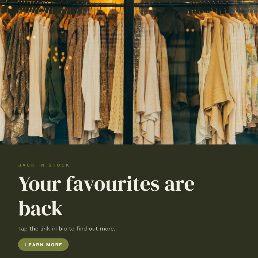 Olive Your favourites are back Announcement Post — editable social media template