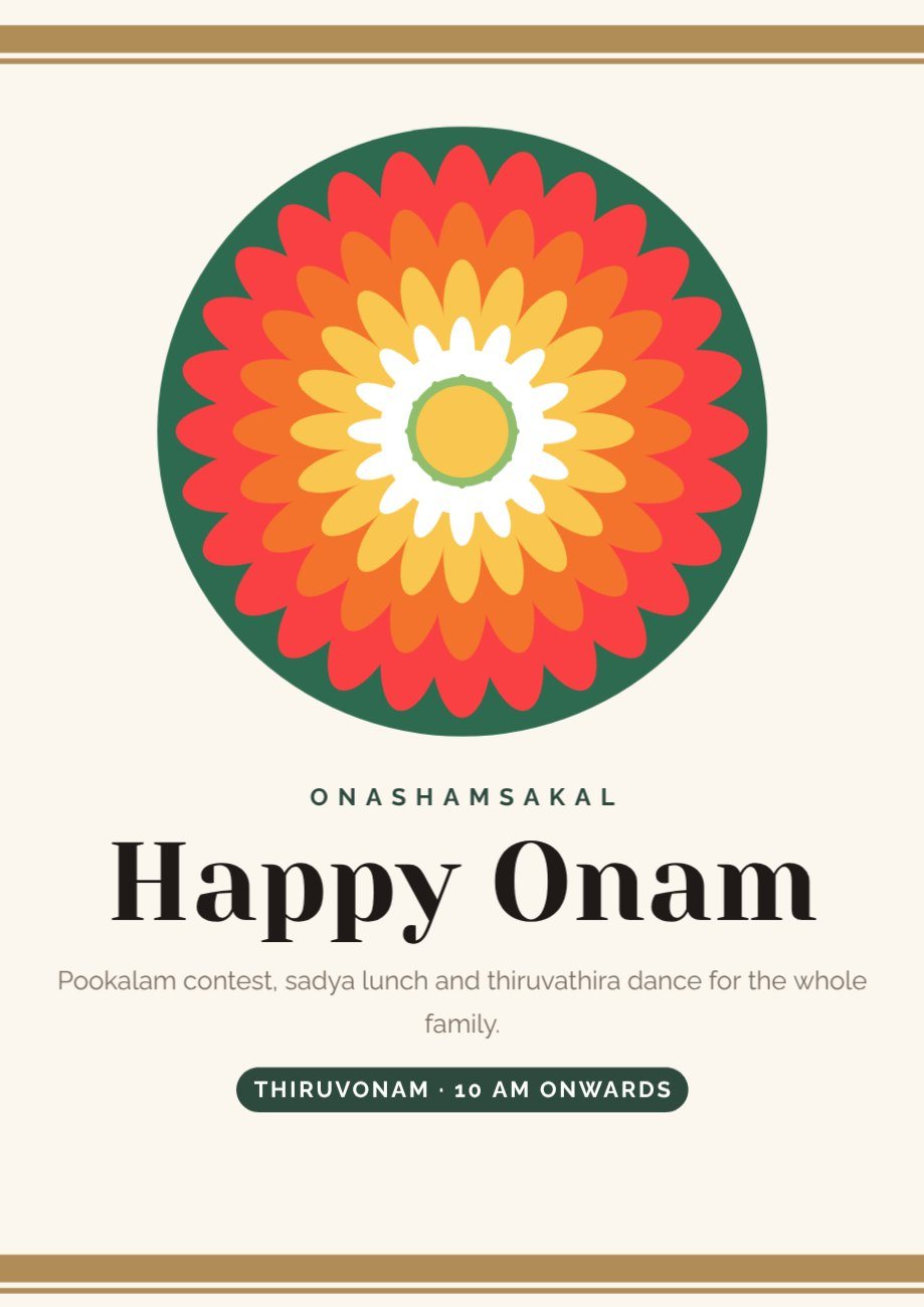 Onam Pookalam Poster — editable festivals template
