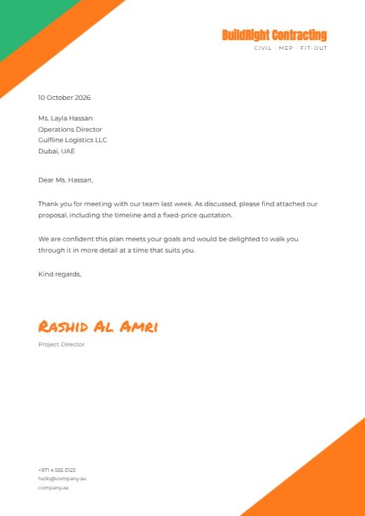 Orange Corner Construction Letterhead template