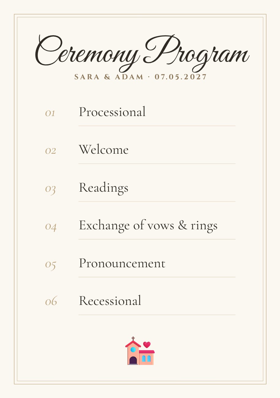 Order of Service Ceremony Card — editable wedding template