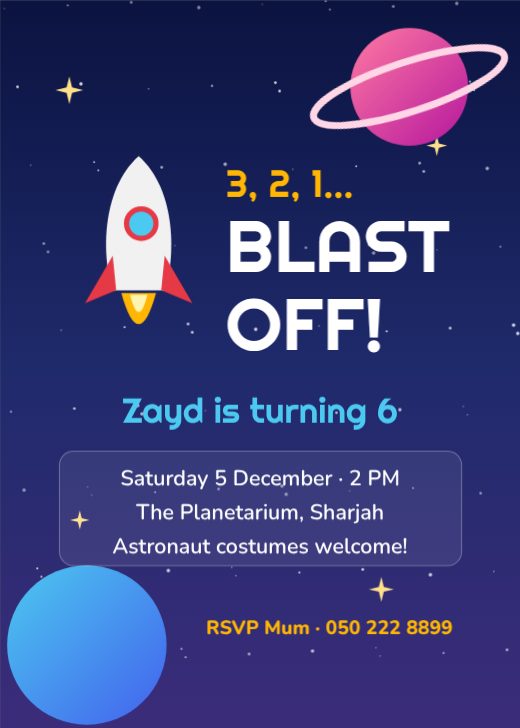 Outer Space Rocket Birthday Invitation template