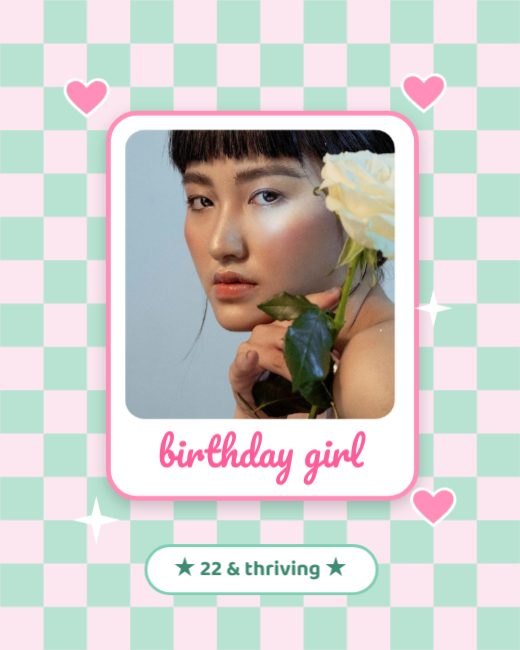 Pastel Checker Birthday Photo Post template