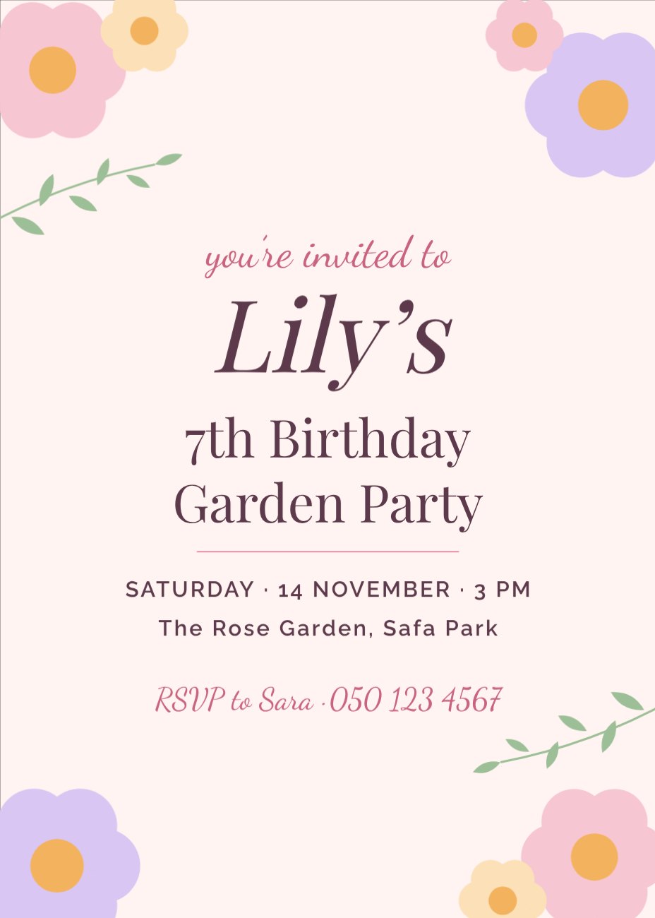 Pastel Floral Garden Birthday Invitation — editable birthday template