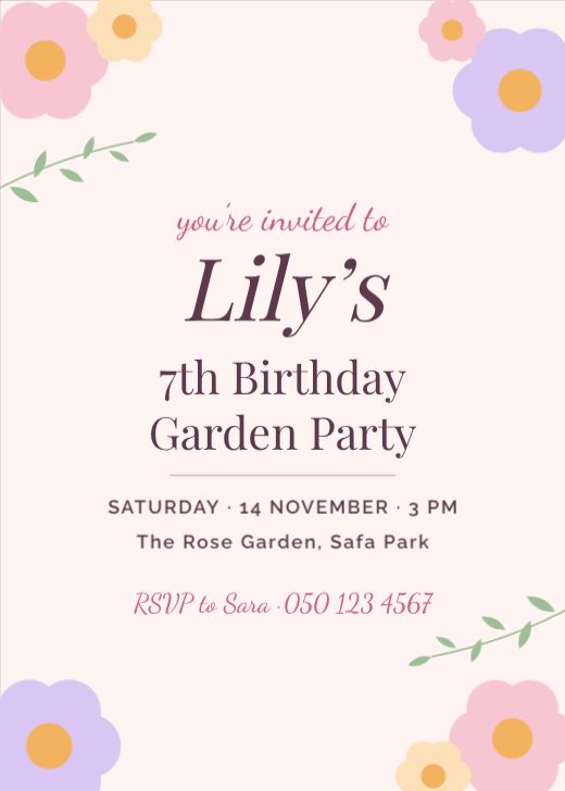 Pastel Floral Garden Birthday Invitation template