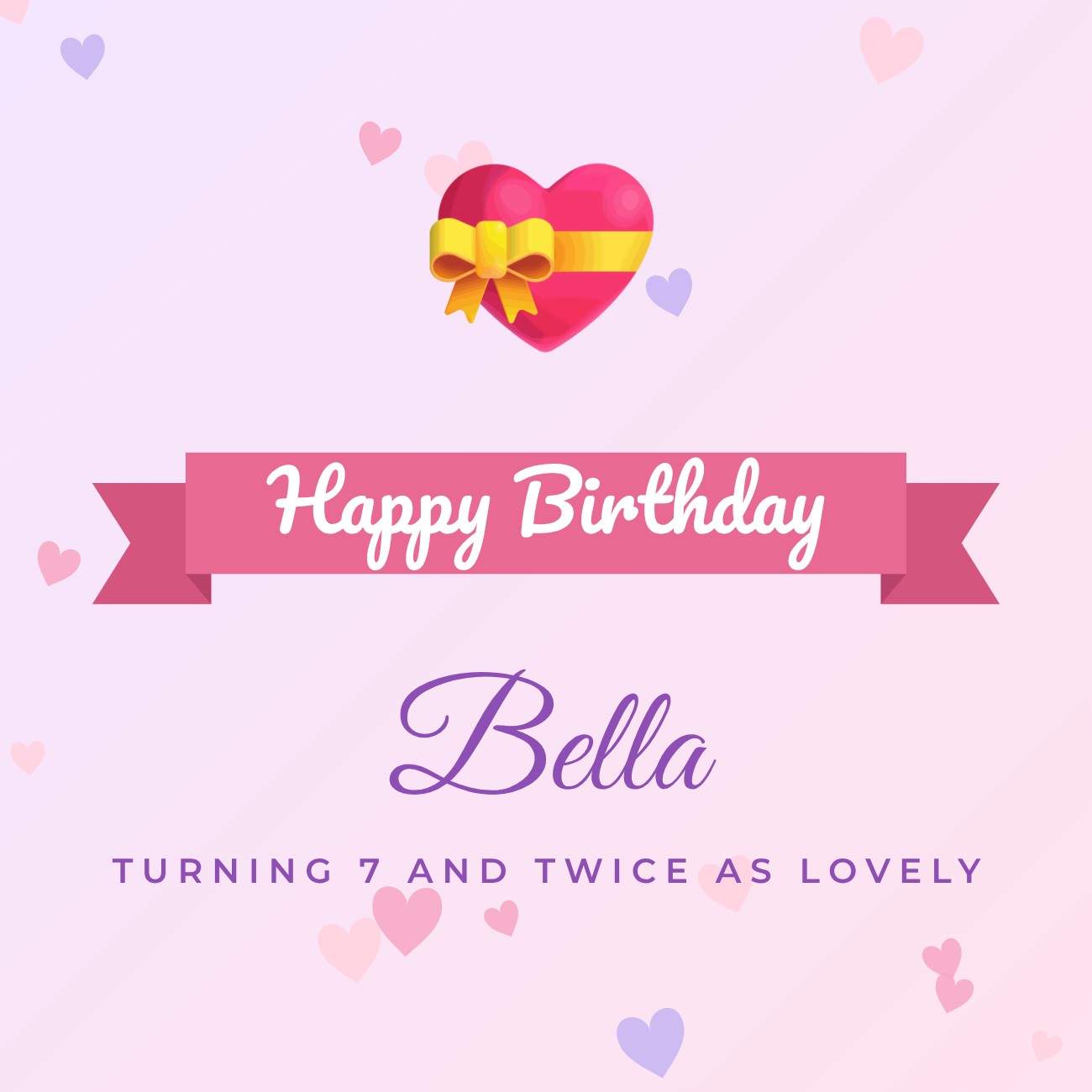 Pastel Hearts Ribbon Banner Post — editable birthday template