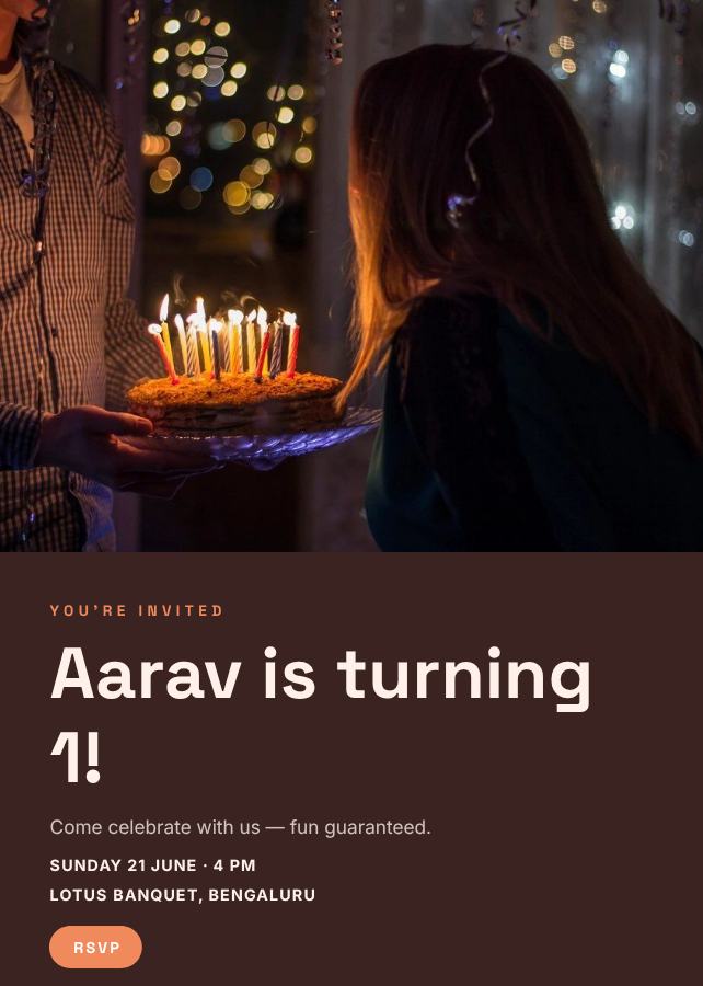 Peach Aarav's One Birthday Invitation — editable birthday template