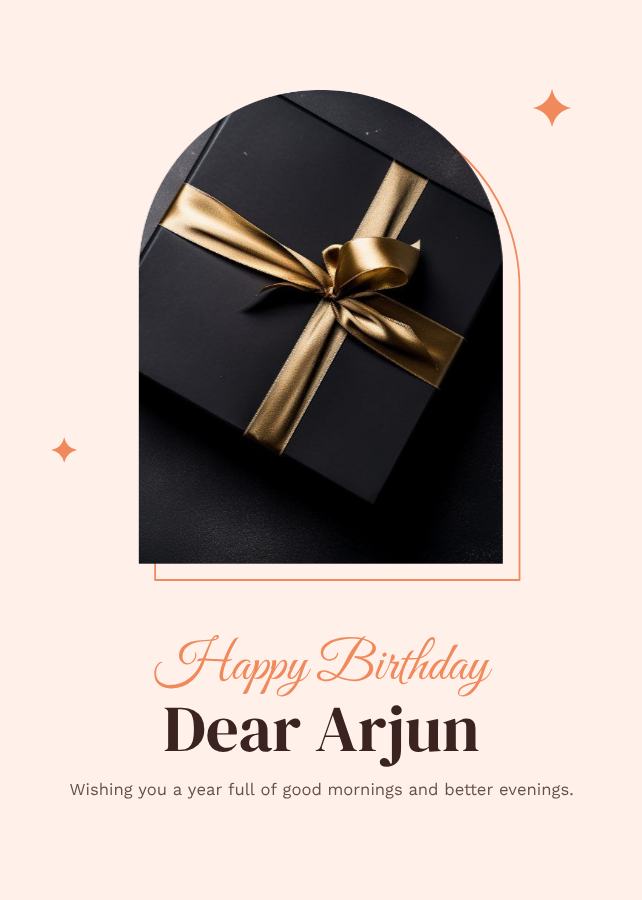Peach Arjun Birthday Wishes Card — editable birthday template
