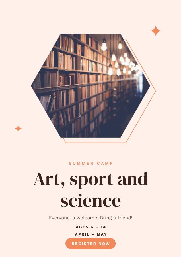 Peach Art, sport and science Poster — editable marketing template