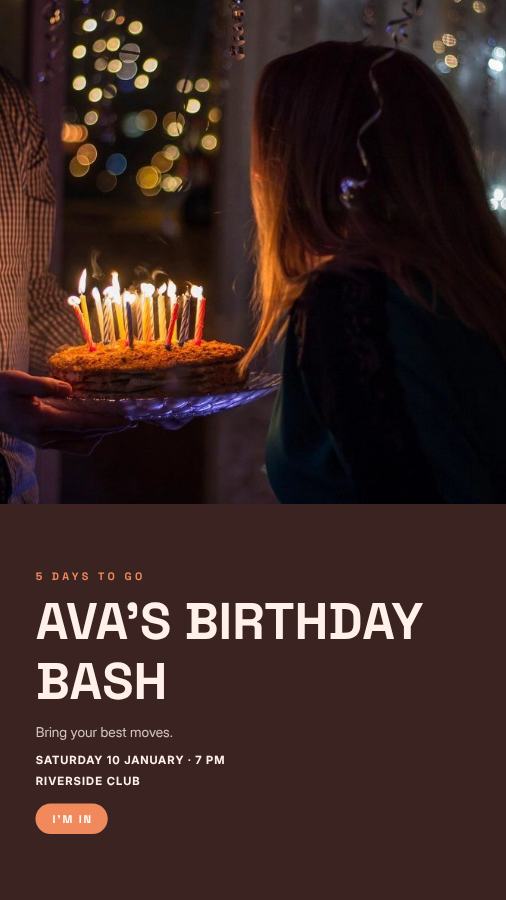 Peach Ava Birthday Bash Story — editable birthday template