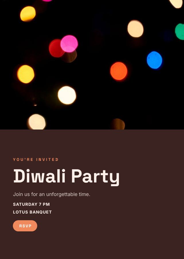 Peach Diwali Party Invitation — editable events template