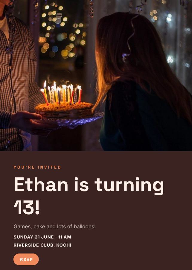 Peach Ethan's Thirteen Birthday Invitation — editable birthday template