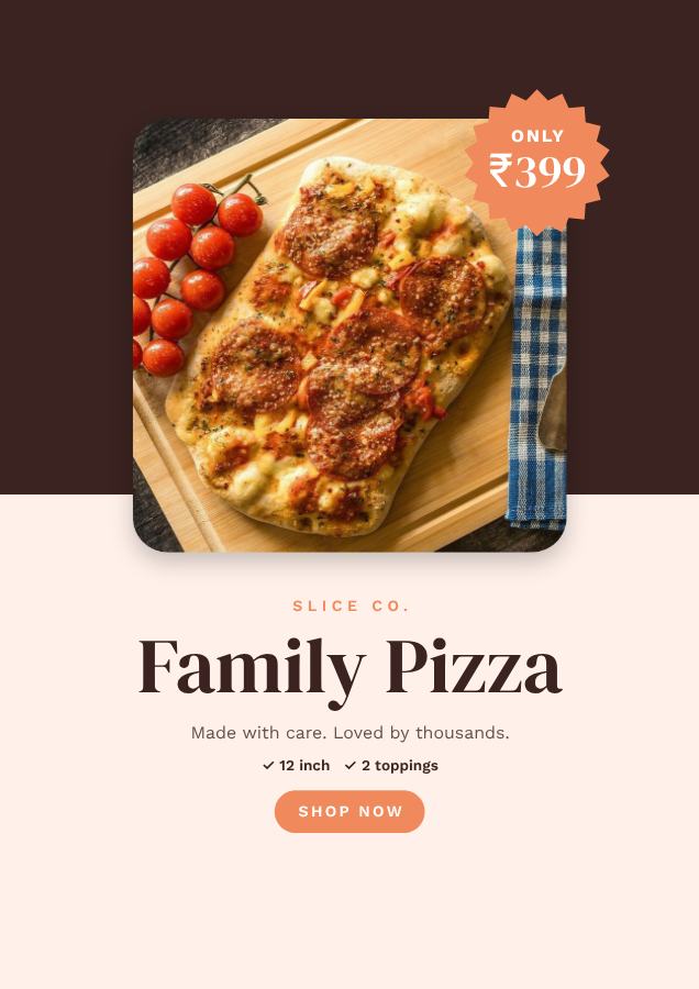 Peach Family Pizza Product Ad — editable marketing template