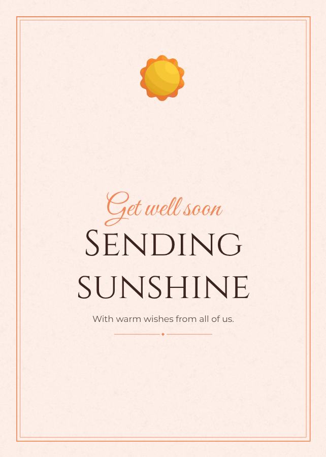 Peach Get well soon sending sunshine Card V — editable cards template