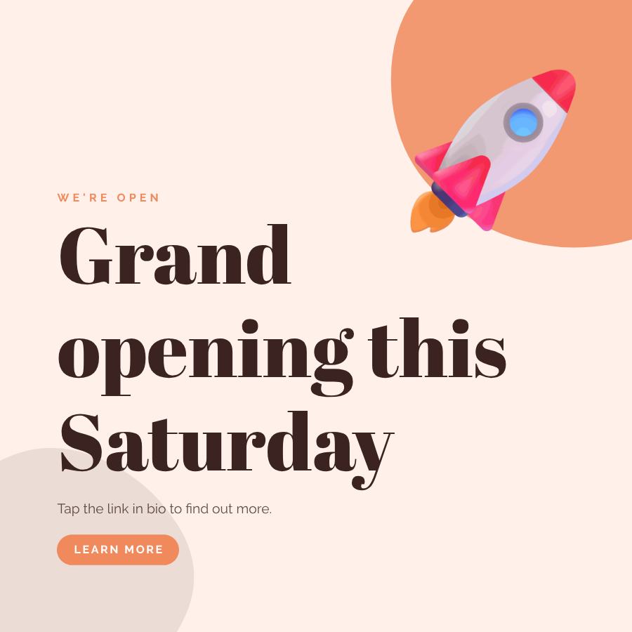 Peach Grand opening this Saturday Announcement Post — editable social media template
