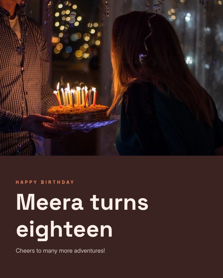 Peach Happy Eighteen Meera Birthday Post — editable birthday template