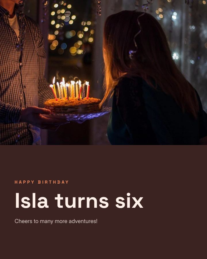 Peach Happy Six Isla Birthday Post — editable birthday template