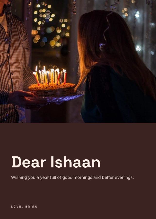 Peach Ishaan Birthday Wishes Card — editable birthday template