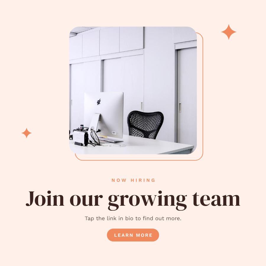 Peach Join our growing team Announcement Post — editable social media template