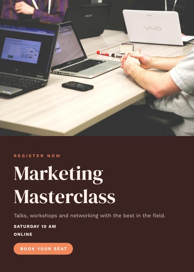 Peach Marketing Masterclass Invitation — editable events template