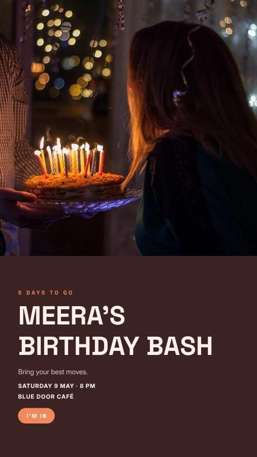 Peach Meera Birthday Bash Story — editable birthday template