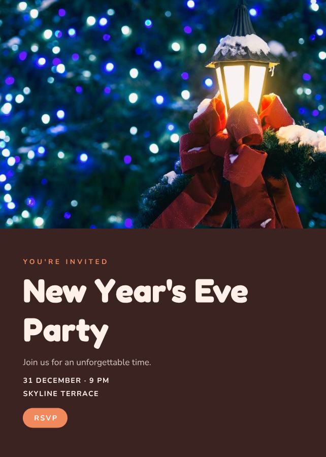 Peach New Year's Eve Party Invitation — editable events template