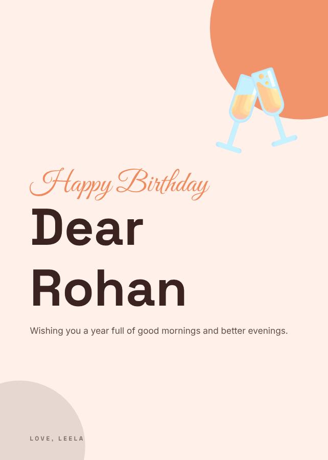 Peach Rohan Birthday Wishes Card — editable birthday template