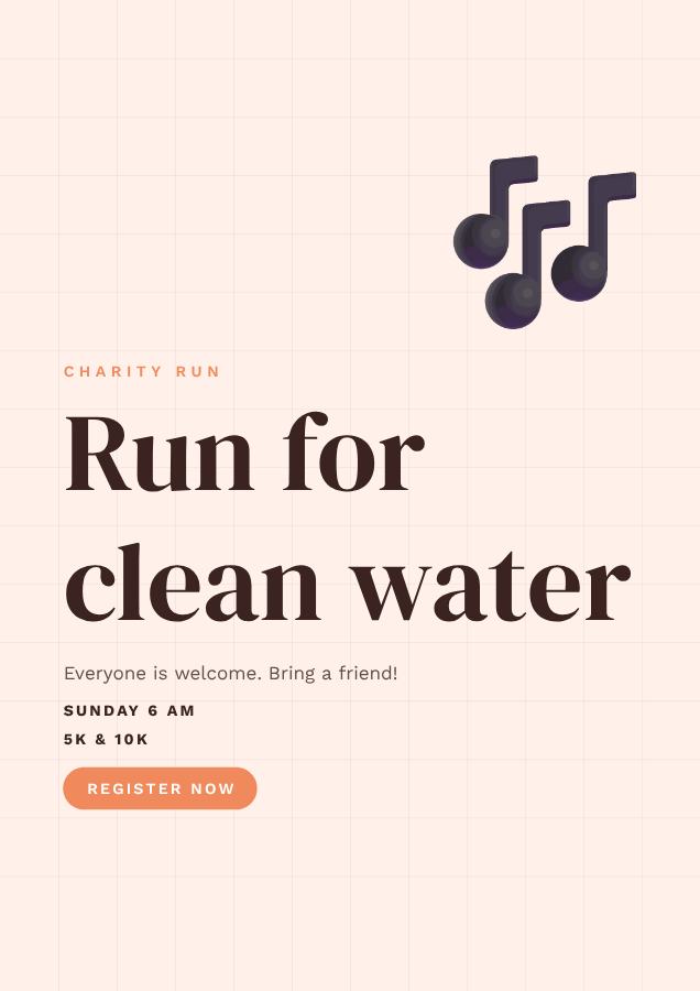 Peach Run for clean water Poster — editable marketing template