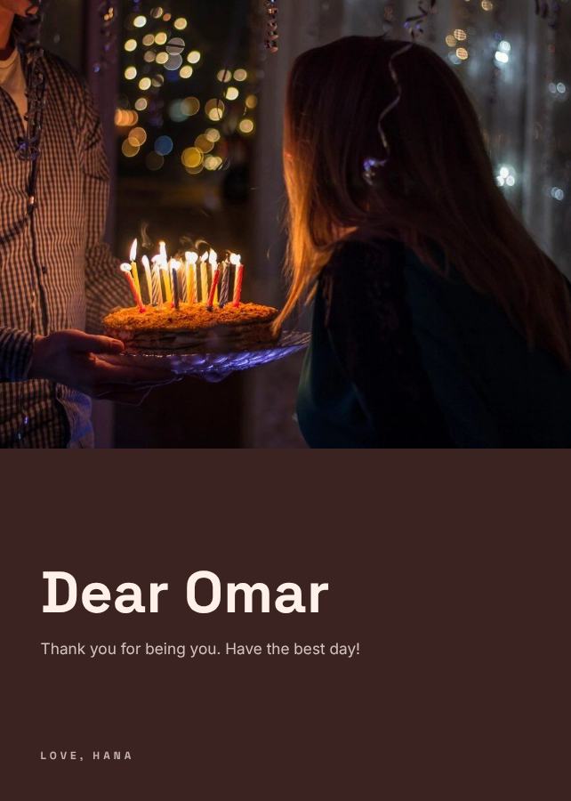 Peach Split Omar Birthday Wishes Card — editable birthday template