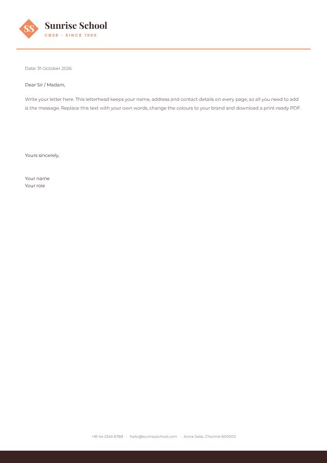 Peach Sunrise School Minimal Letterhead — editable business template