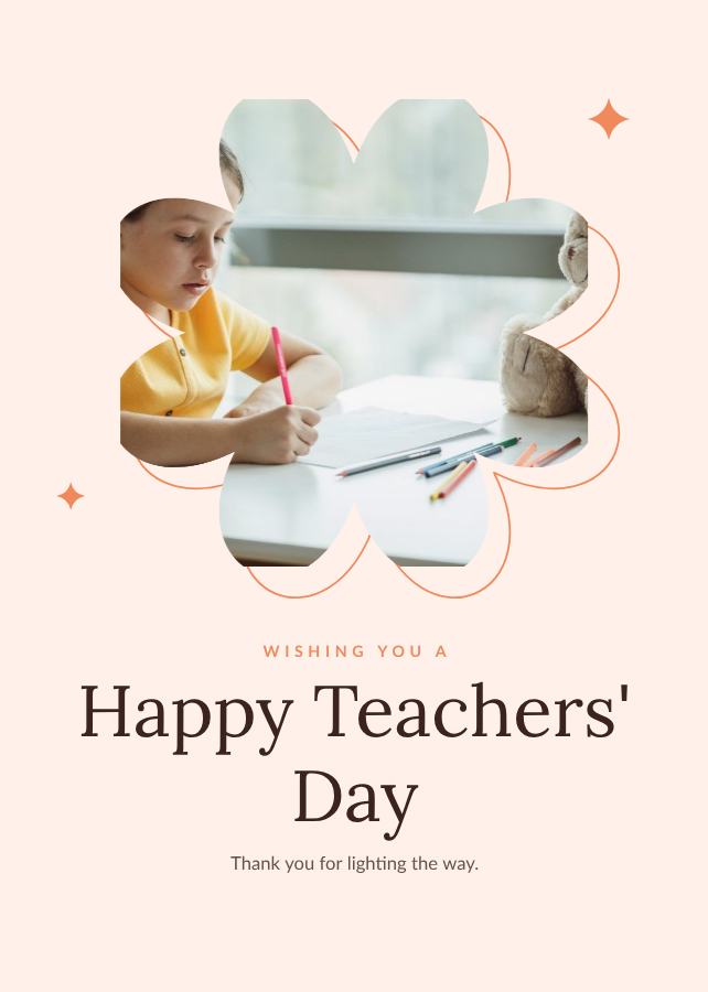 Peach Teachers' Day Greeting Card — editable festivals template