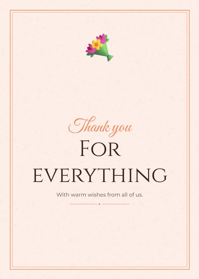 Peach Thank you for everything Card I — editable cards template