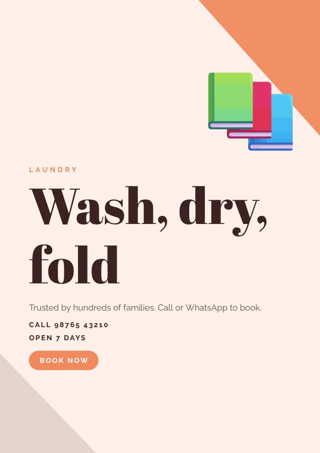 Peach Wash, dry, fold Laundry Flyer Simple — editable business template