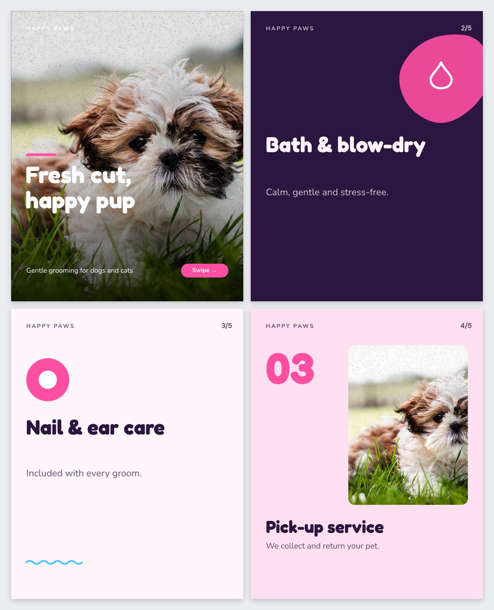 Pet Grooming Instagram Carousel — editable social media template