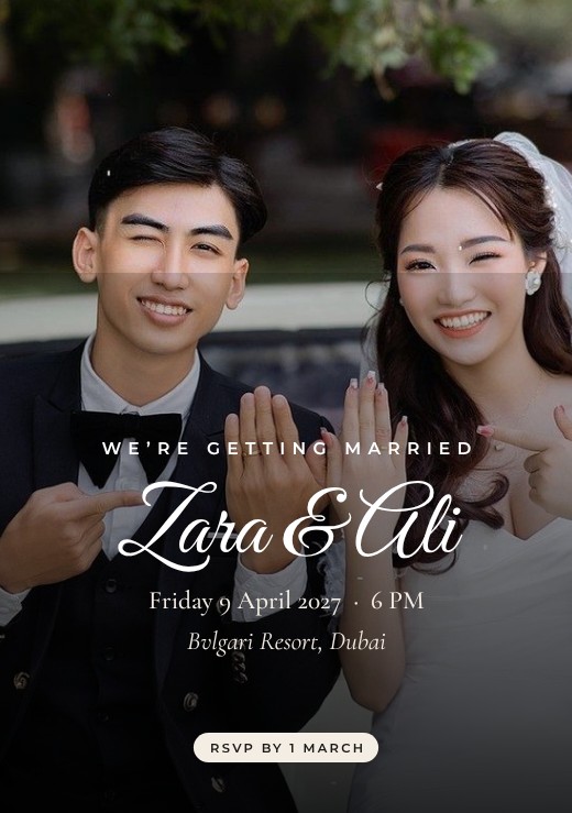 قالب بطاقة دعوة مجاني — Photo Overlay Wedding Invitation