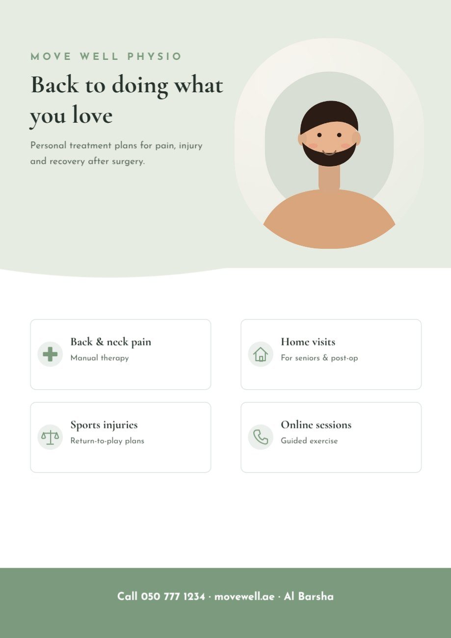 Physiotherapy Services Flyer — editable marketing template