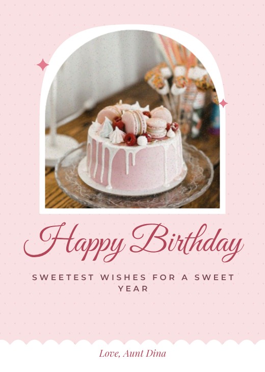 Pink Arch Cake Birthday Card — free greeting card template