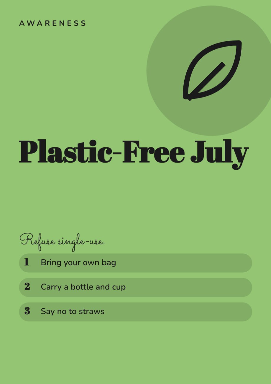 Plastic-Free July Awareness Poster — editable marketing template