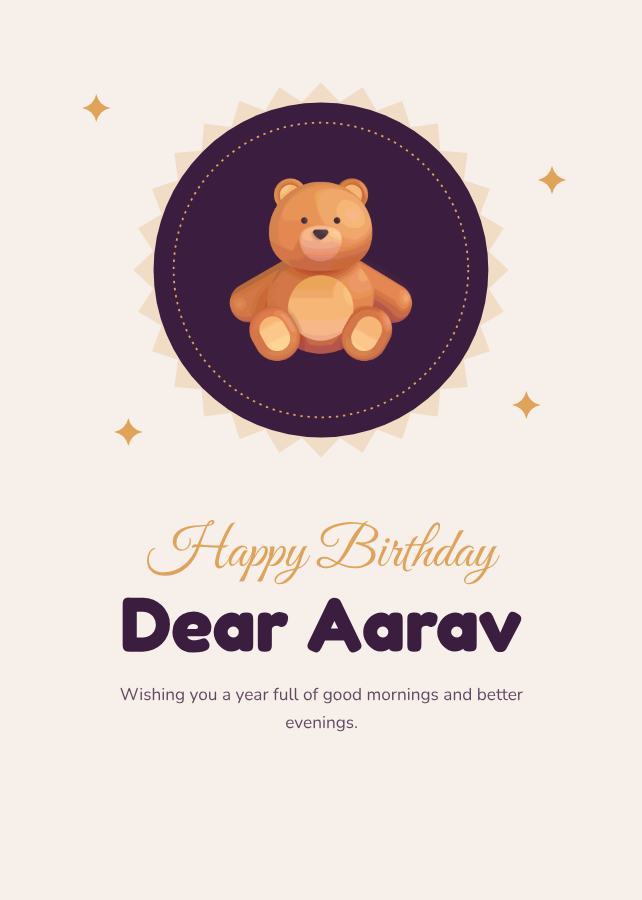 Plum Aarav Birthday Wishes Card — editable birthday template
