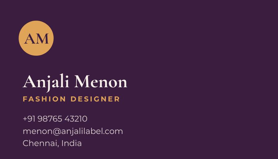 Plum Anjali Label Dark Business Card — editable business template