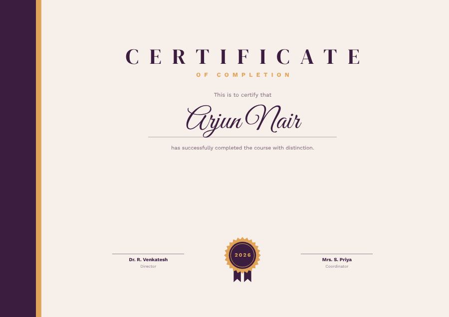 Plum Certificate Of Completion Certificate Modern — editable certificates template