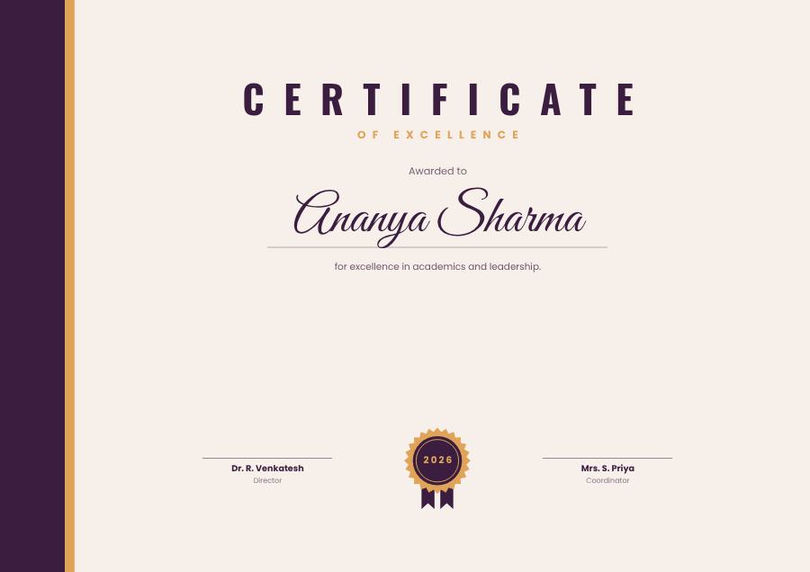 Plum Certificate Of Excellence Certificate Formal — editable certificates template