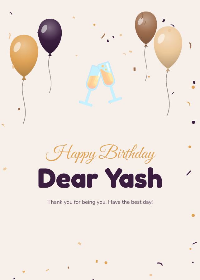 Plum Confetti Yash Birthday Wishes Card — editable birthday template