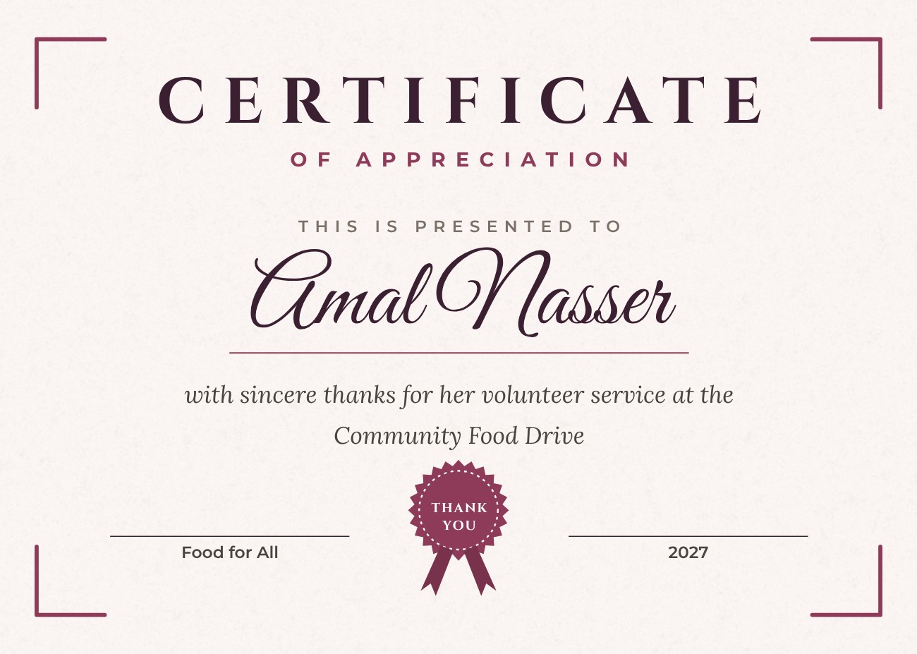 Plum Corner Appreciation Certificate — Free Template | Magical Touch Design