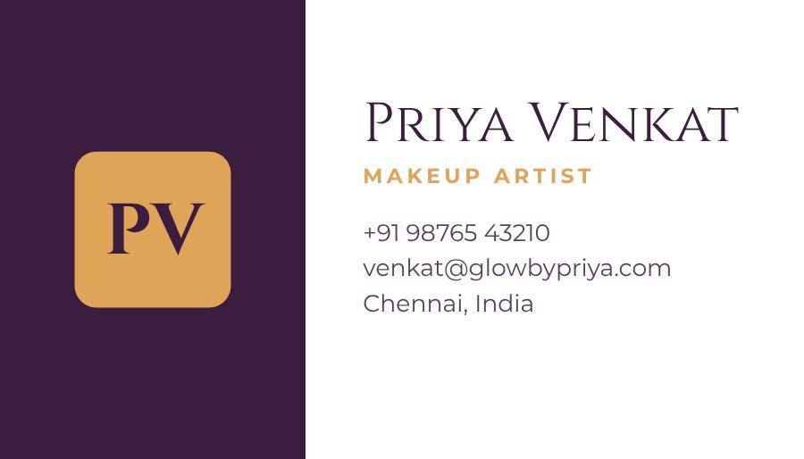 Plum Glow by Priya Split Business Card — editable business template