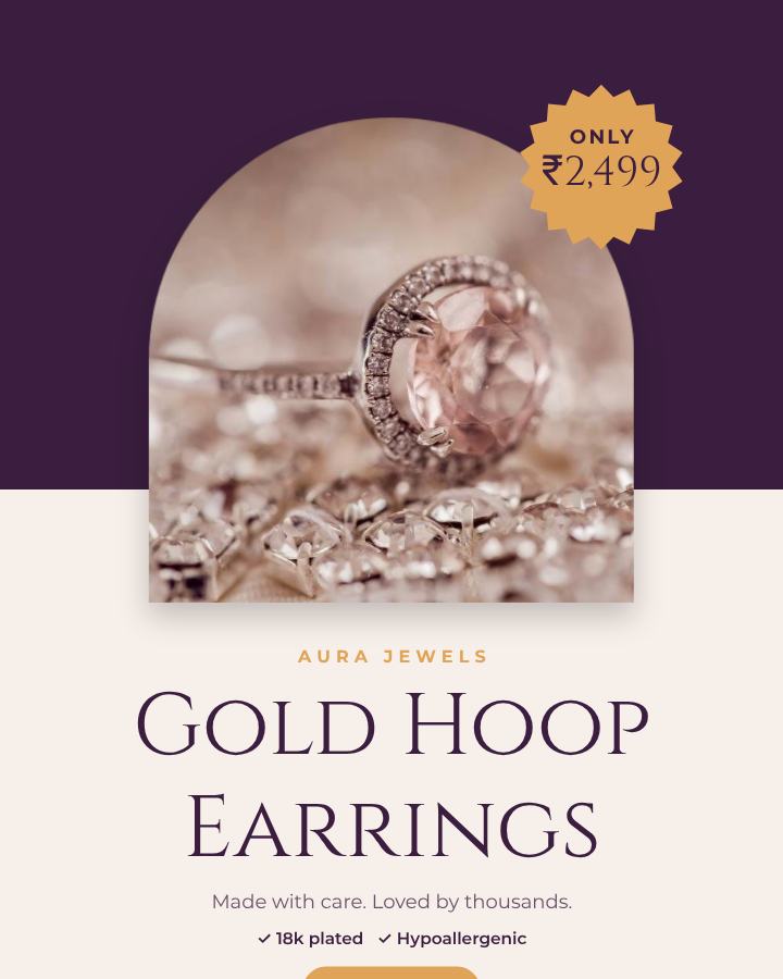 Plum Gold Hoop Earrings Product Ad — editable marketing template