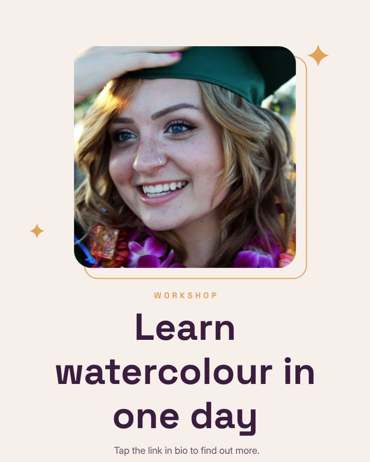 Plum Learn watercolour in one day Announcement Post — editable social media template