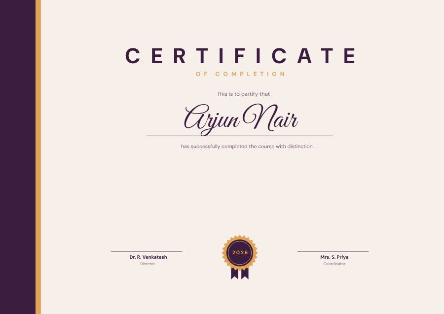 Plum Of Completion Certificate Modern — editable certificates template